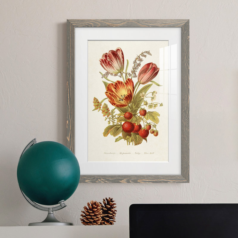 Antique Floral Bouquet IV - impression encadrée, H 20 po x l 17 po x P 1 po, Encadré gris