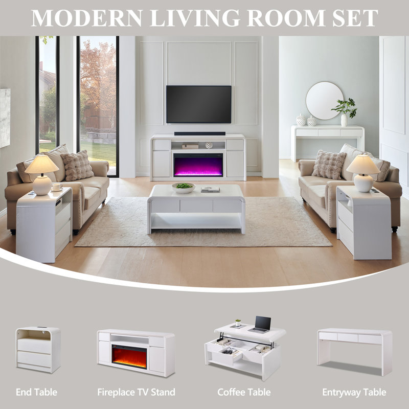 Console en bois 62,91 po avec 3 tiroirs de rangement Maud, Blanc