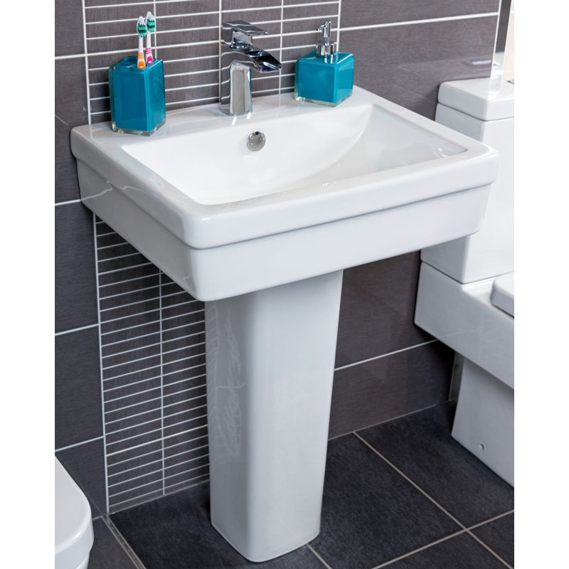 White Stone 835mm L x 580mm W White Ceramic Rectangular Sink with Overflow