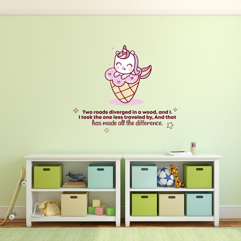 Décalcomanie murale en vinyle « Two Roads » mignonne licorne, H 27 po x l 30 po