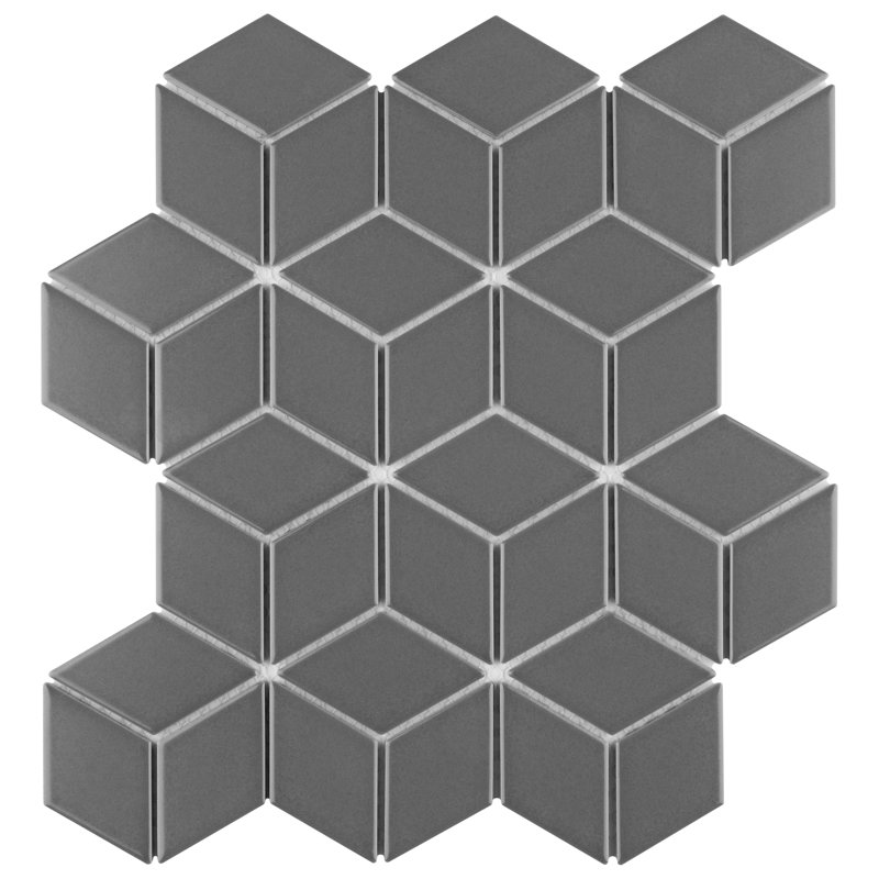 Metro Rhombus 10-1/2 " x 12-1/8 " Porcelain Mosaic Floor & Wall Tile, Matte Gray