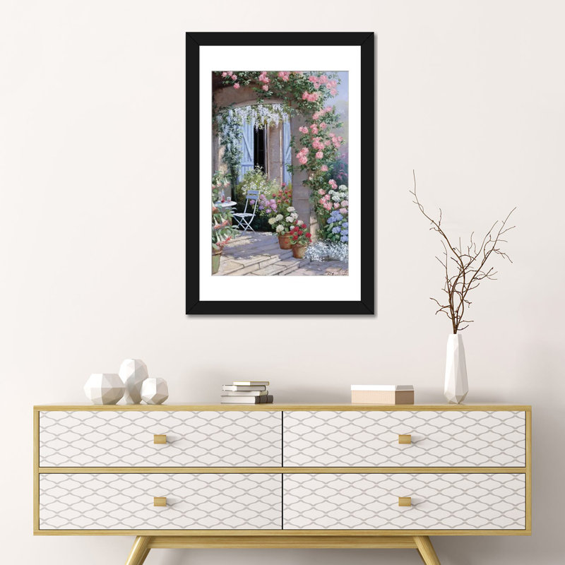 « fleur invitation », reproduction sur toile, H 24 po x l 16 po x P 1 po, Papier beaux-arts encadré noir, Blanc