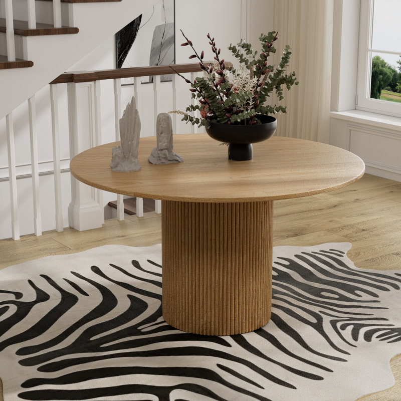 Table de salle à manger ronde en bois pour 4 à 6 personnes | pour la cuisine, salle à manger, appartement, restaurant | Rustique Mid-Century moderne | Base de piédestal stable | Gain de place | Assemblage facile