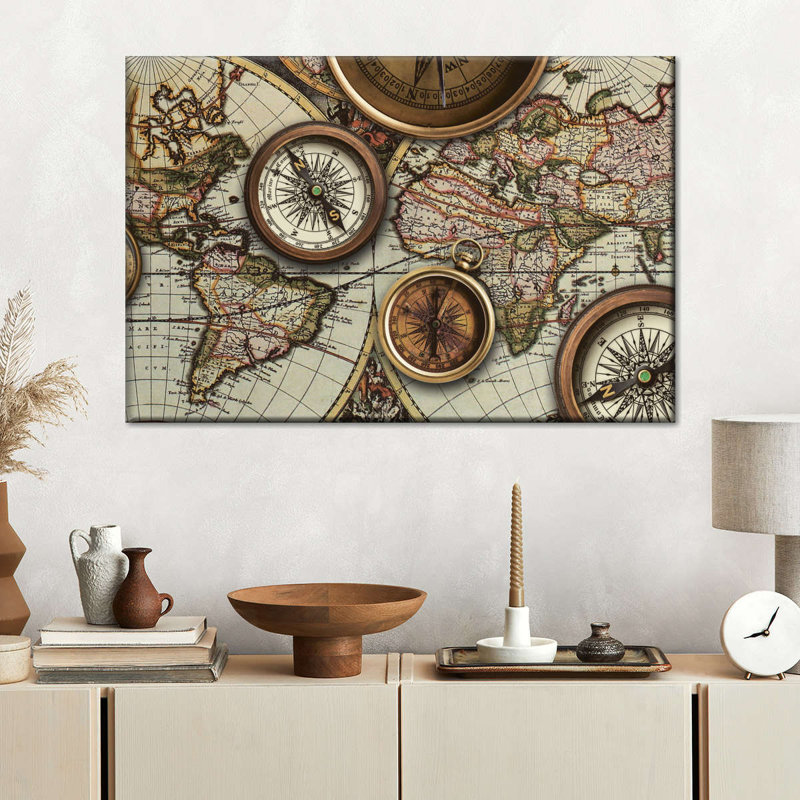 Compass Collection, carte du monde sur toile, H 16 po x l 24 po x P 1,25 po
