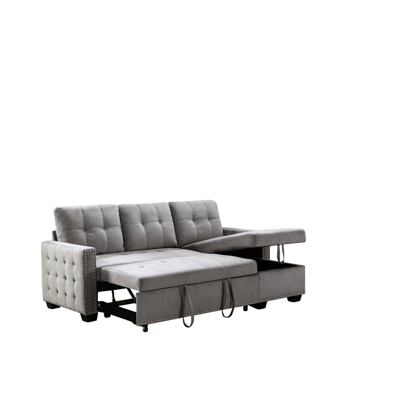 Canapé-lit réversible 77 po, gris, avec coussins confortables et méridienne, housse modulaire de 77 po