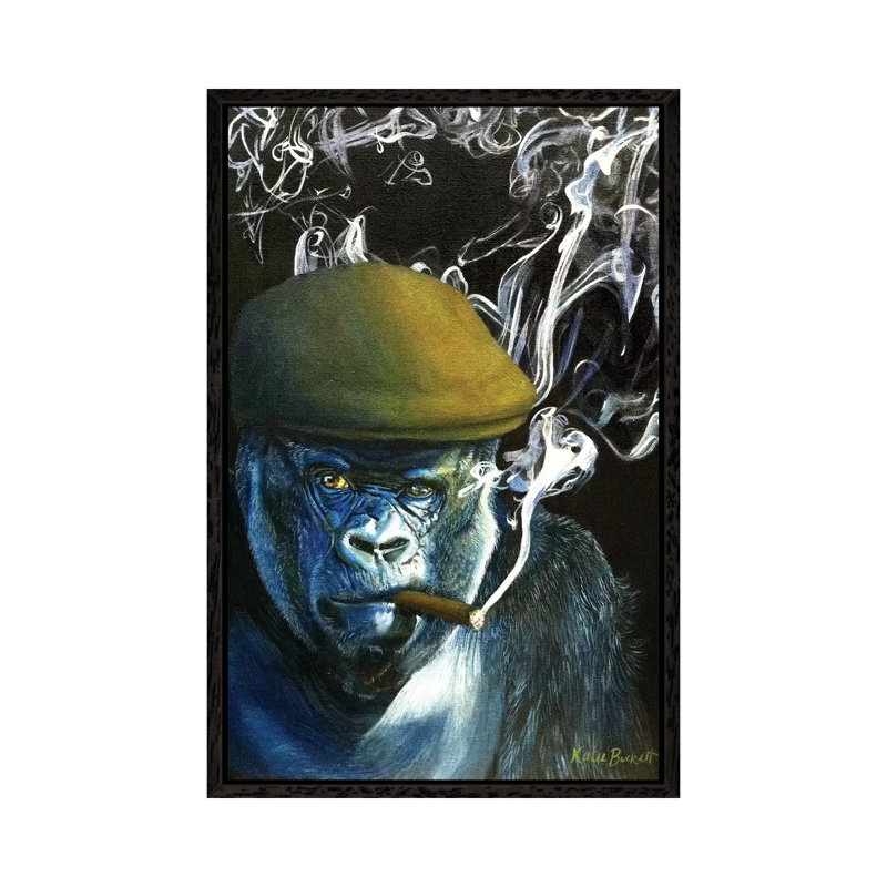 Silverback Smoking by Katharine Alecse - Painting on Canvas, Black Framed, 66.04cm H x 45.72cm W x 3.81cm D