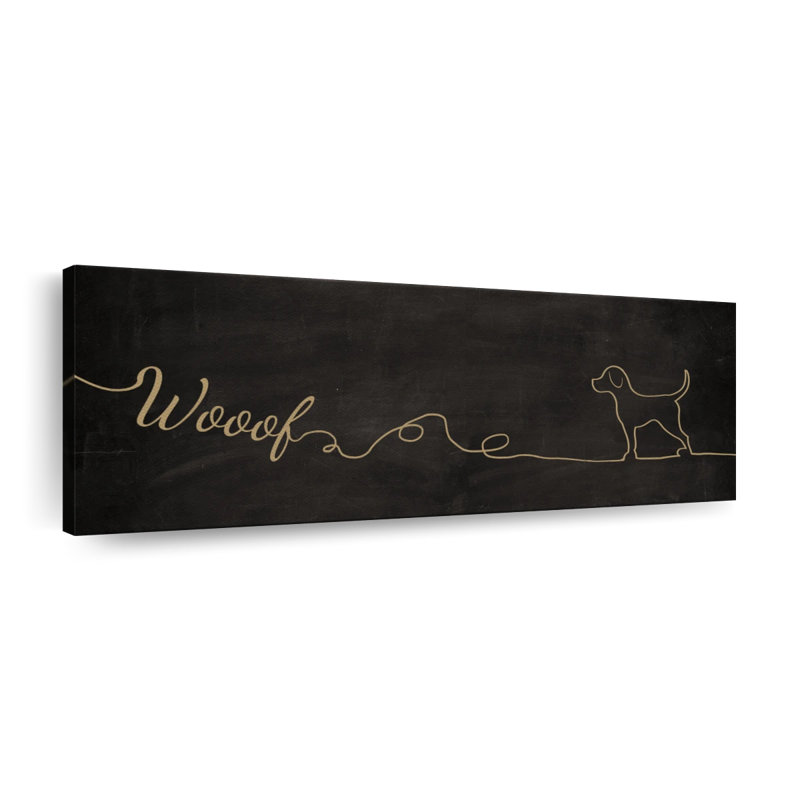 Dog Wouf, typographie sur toile, H 17 po x l 51 po x P 1,25 po