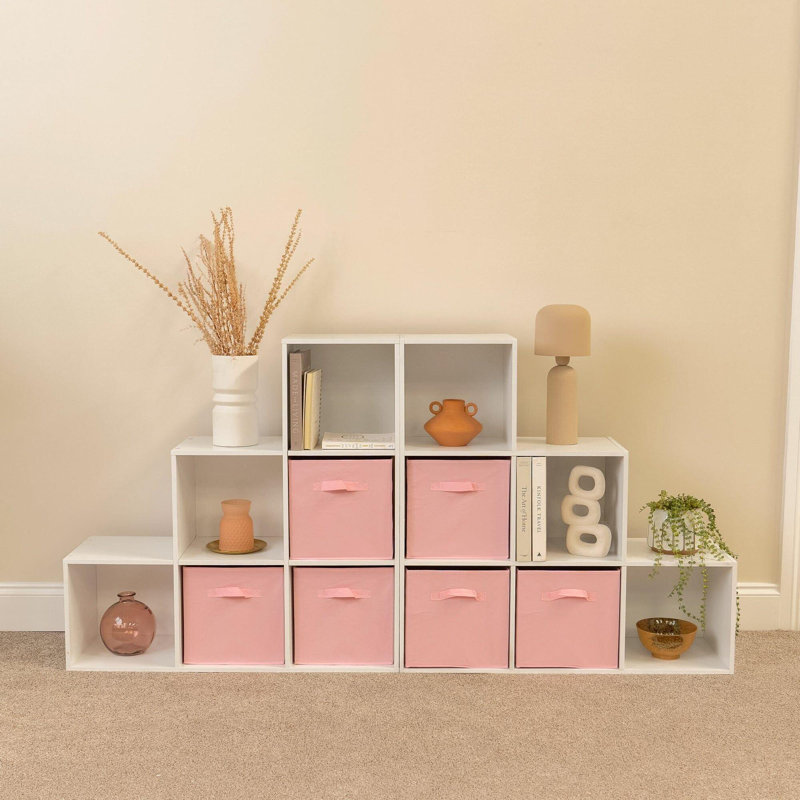 Northville 12 Cube Bookcase Ladder Storage Unit - Two 6 Cube Units, White/Pink, Yes