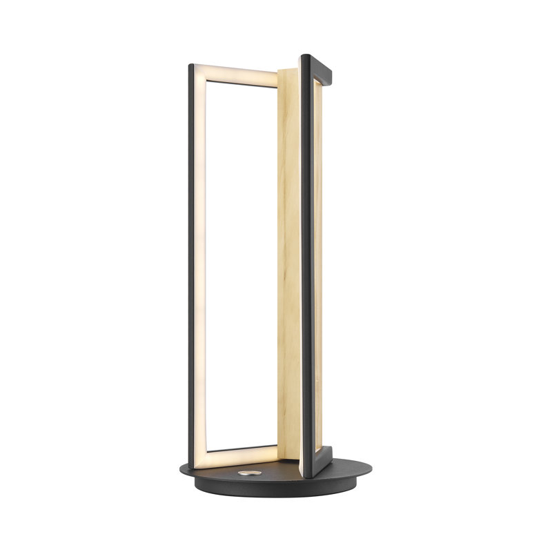 Lampe de table satinée noire et bois