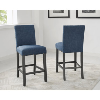 Biony Fabric Counter Height Stools with Nailhead Trim, Set of 2