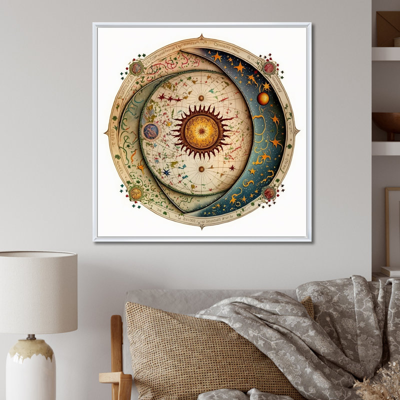Ancienne carte de la galaxie sur toile, Cadre flottant blanc, H 16 po x l 16 po x P 1 po
