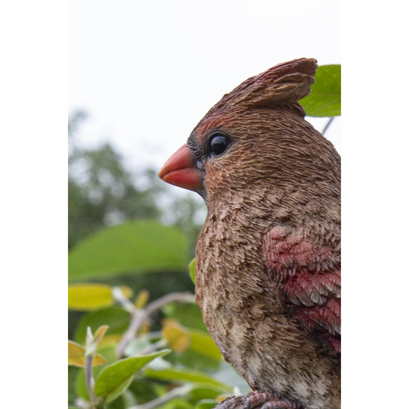 Female Cardinal on Stump Polyresin Garden Statue