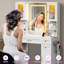 Maquillage avec 16 lumières RVB, grand bureau de meuble-lavabo avec miroir à écran tactile et prise de courant, 4 armoires et 5 tiroirs pour la chambre à coucher-731855443