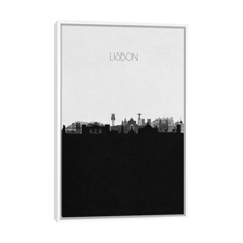 Lisbon, Portugal City Skyline 1 Piece Single Picture Frame and Floater Frame Wall Art on Canvas, 66.04 cm H x 45.72 cm W