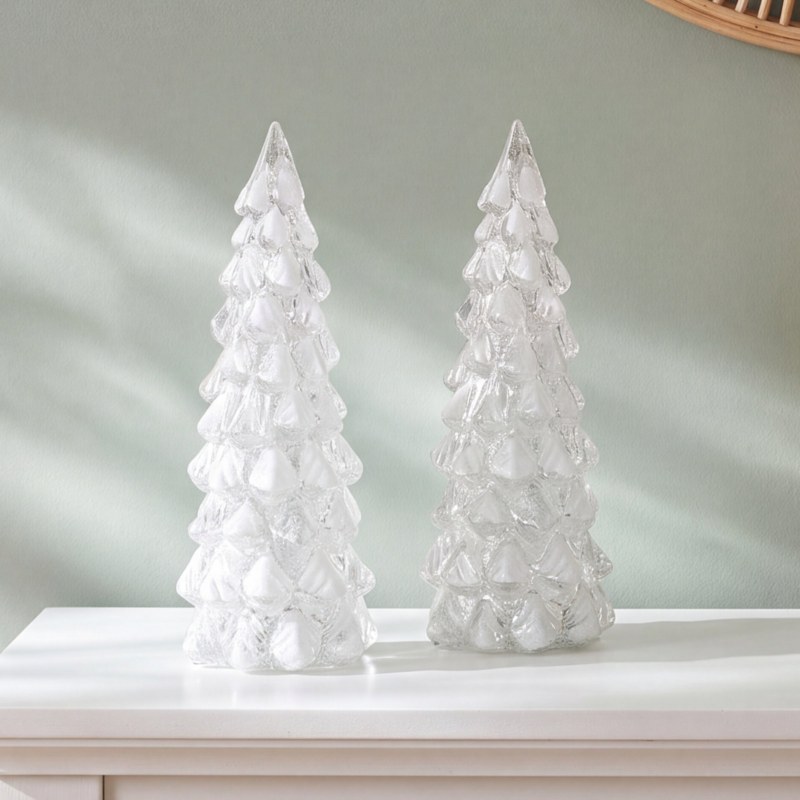Mireille 2-Piece Set LED Snow Tabletop Trees, 10.25" H x 4" W x 4" D