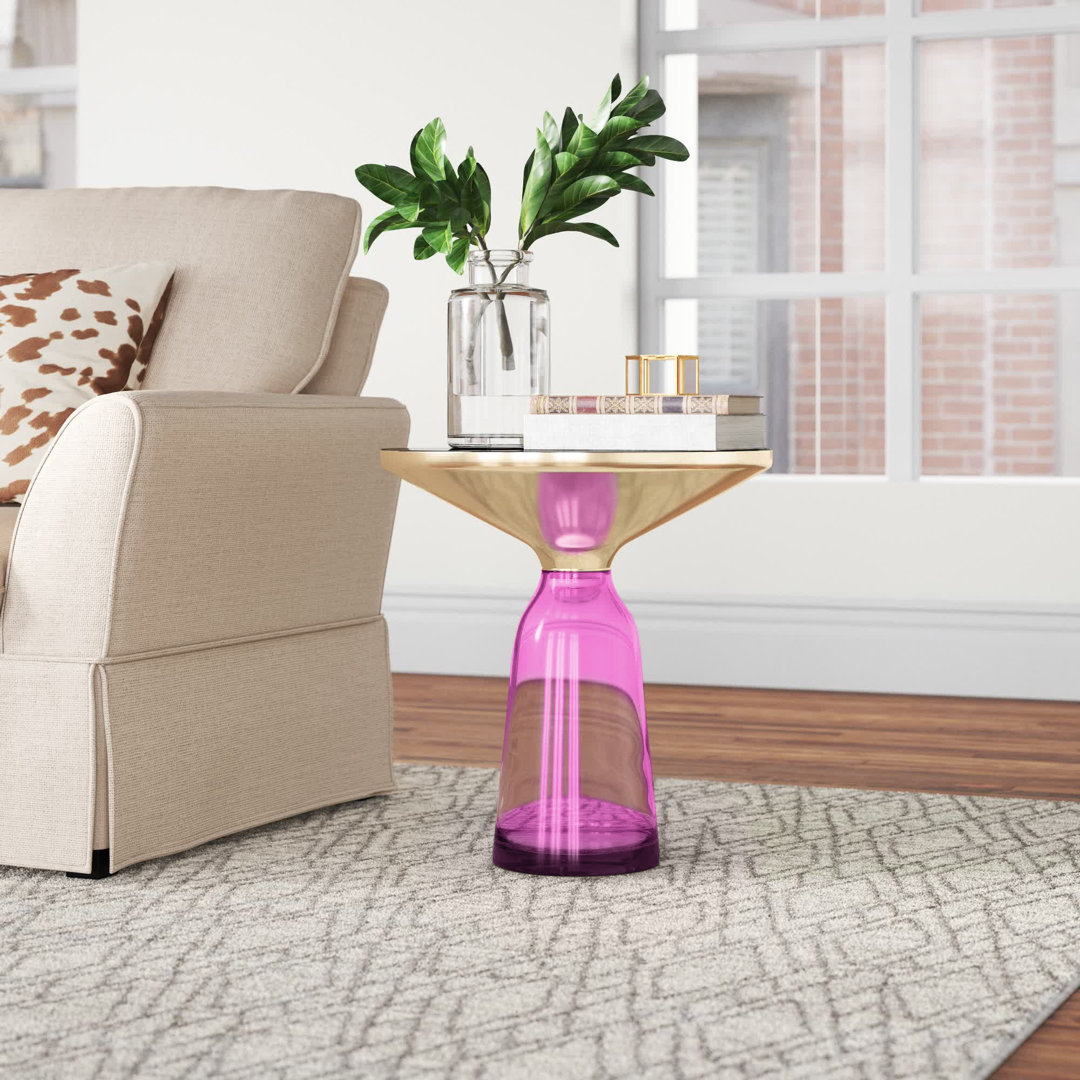Pangea Home Belinda Hand Blown Glass Pedestal Side End Table - Modern Glass Side Table – Artisan Glass Accent Table for Living Room, Office, or Bedroom Willa Arlo™ Interiors Table Base 
