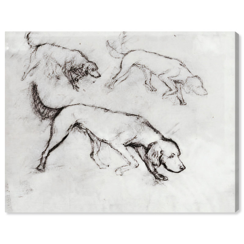 Chiens qui courent sur toile, art rétro par Art Remedy, H 20 po x l 24 po, Toile tendue