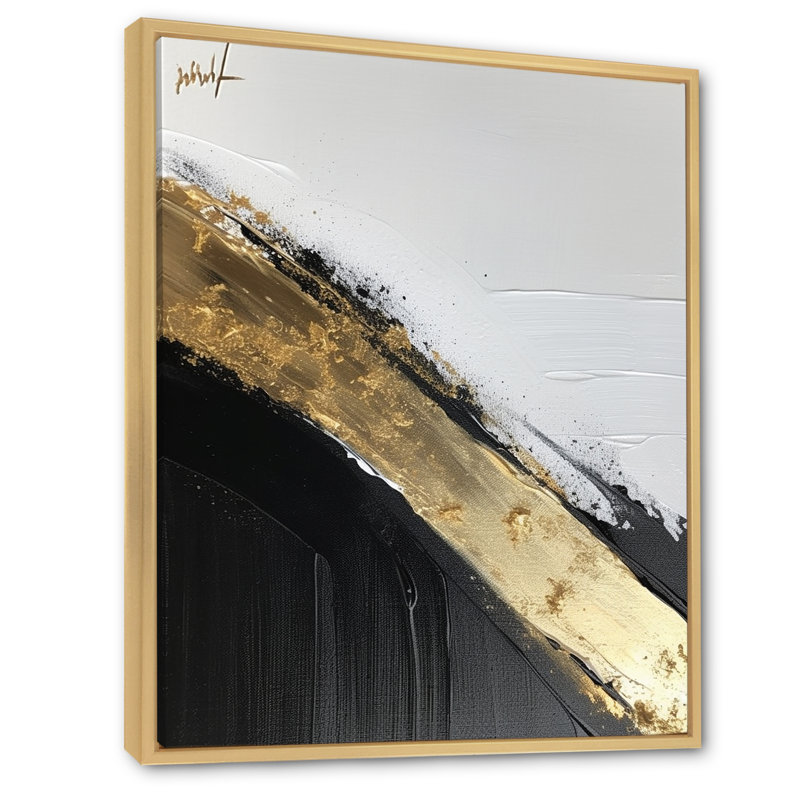 «Geometric Essence Minimal Abstract Gold Paint I», reproduction d'art sur toile, 32" H x 24" W, Cadre naturel flottant