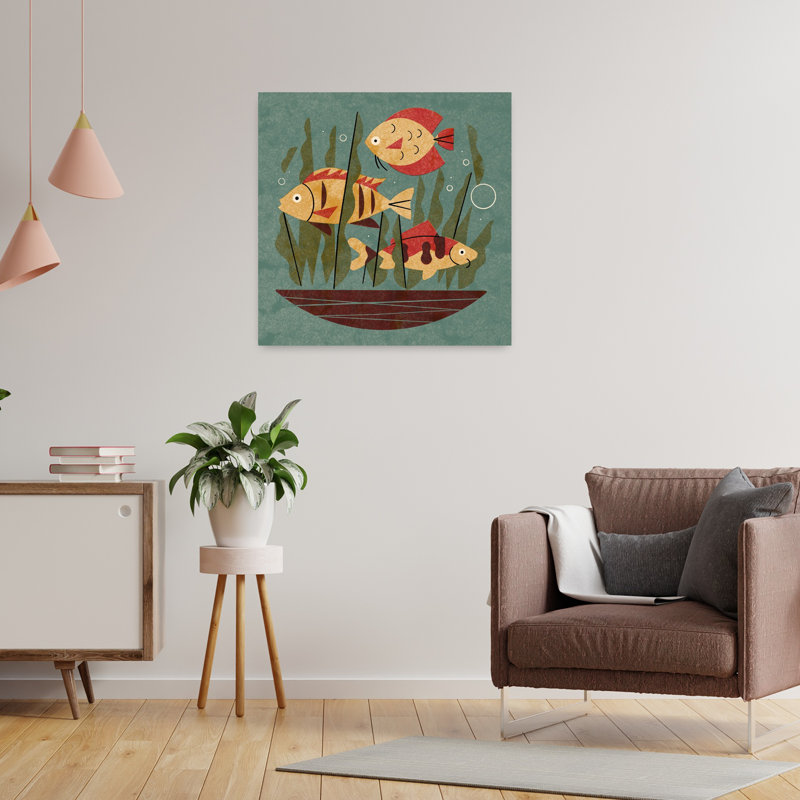 Poissons et algues, art contemporain de la faune, H 24 po x l 24 po