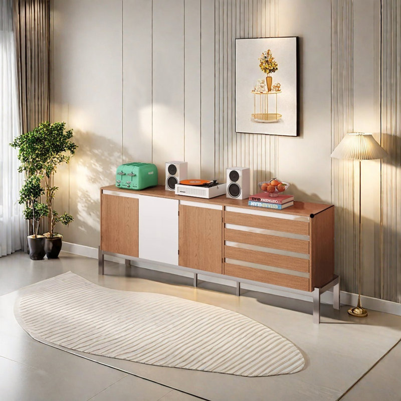 Meuble télé à pieds hauts de style rétro, 90.55"