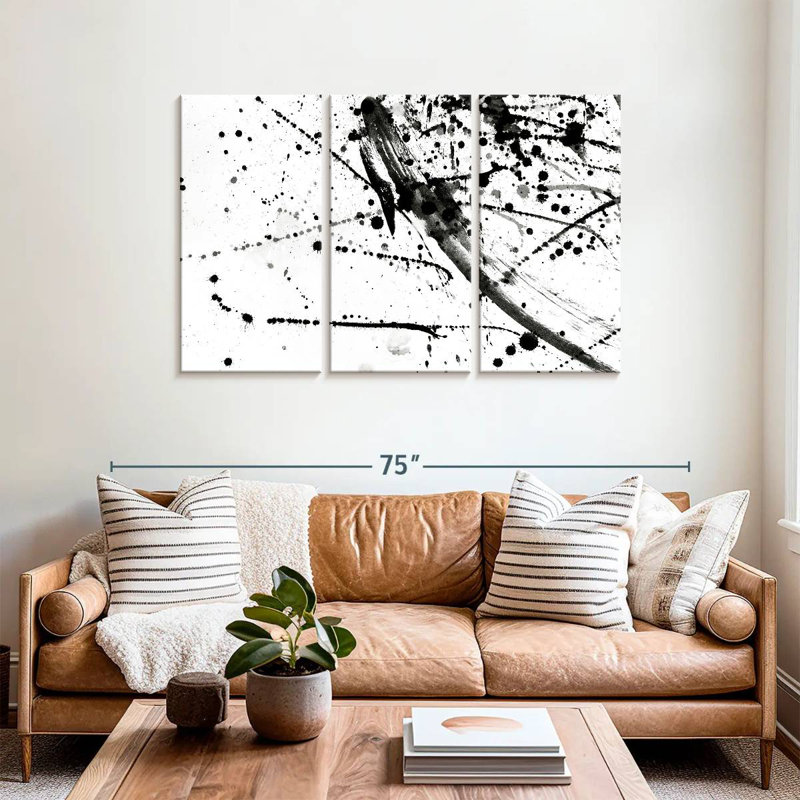 Avery abstrait noir et blanc, H 48 po x l 74 po