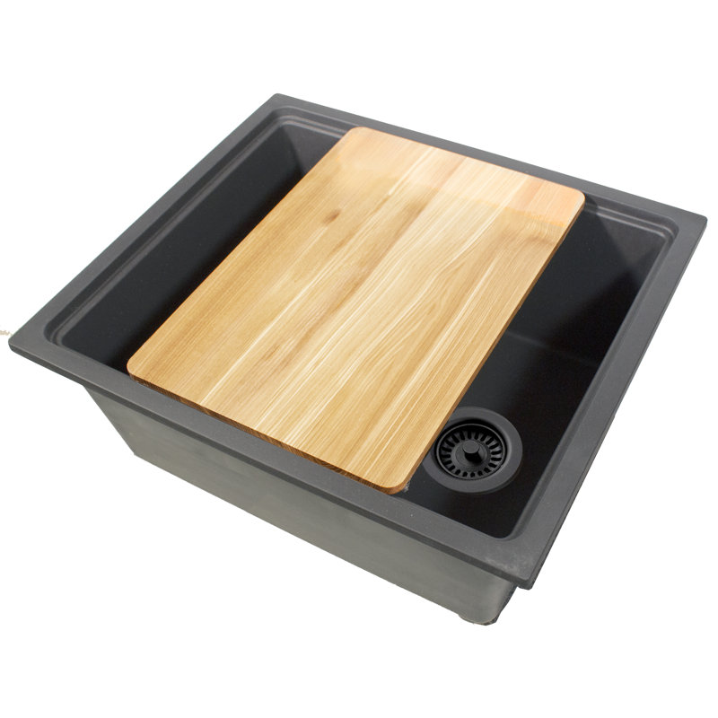 Nantucket Sinks 22 Inch  Dualmount Granite Composite Prep-Station with Side Set Drain, Titanium