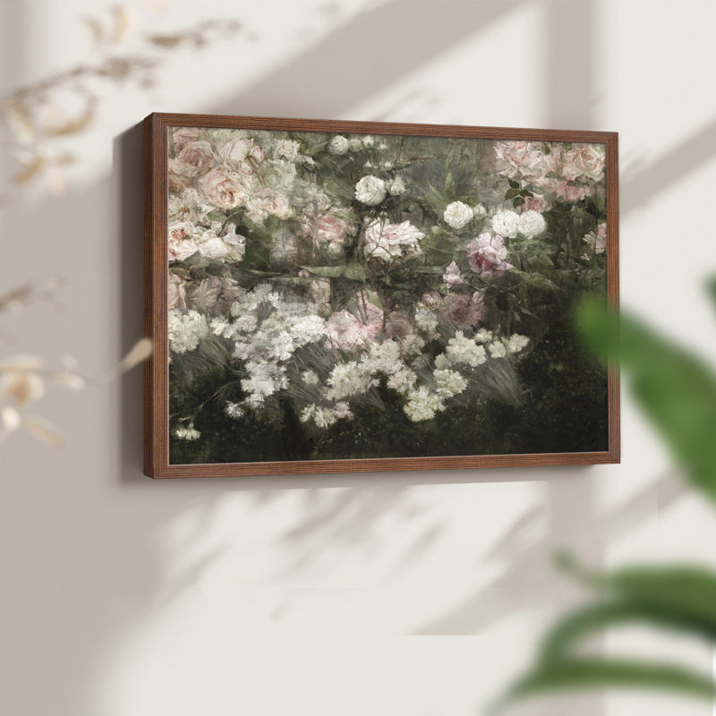 Motif floral rétro - XXI - reproduction encadrée, H 8 po x l 10 po, Noyer
