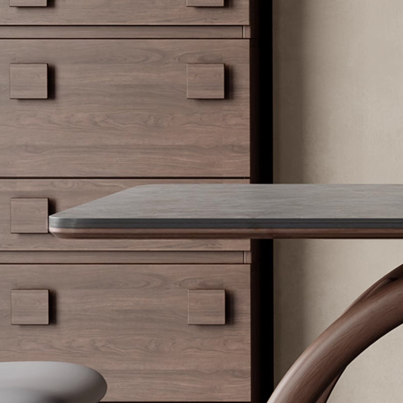 Italian Rock Slab Modern Simple Dining Table Solid Wood Base Dining Table, 29.53"H x 59.06"L x 31.5"W