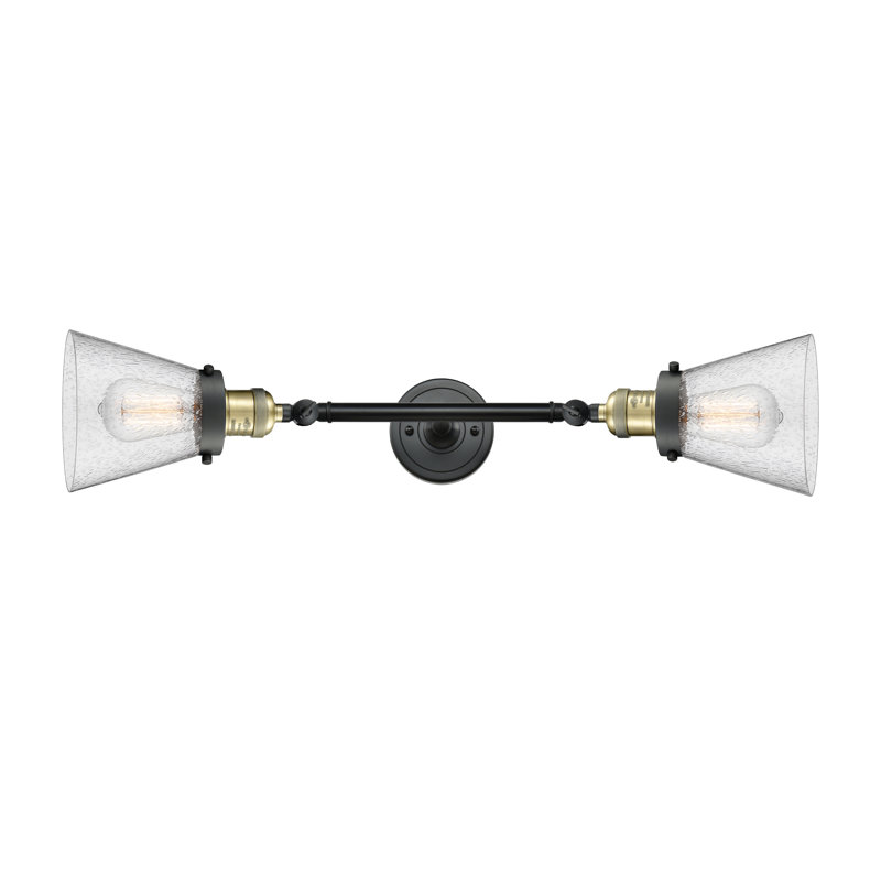 Éclairage de meuble-lavabo inclinable 2 lumières Cone, Ampoule incandescente rétro 60 watts, Grainé, Laiton antique noir