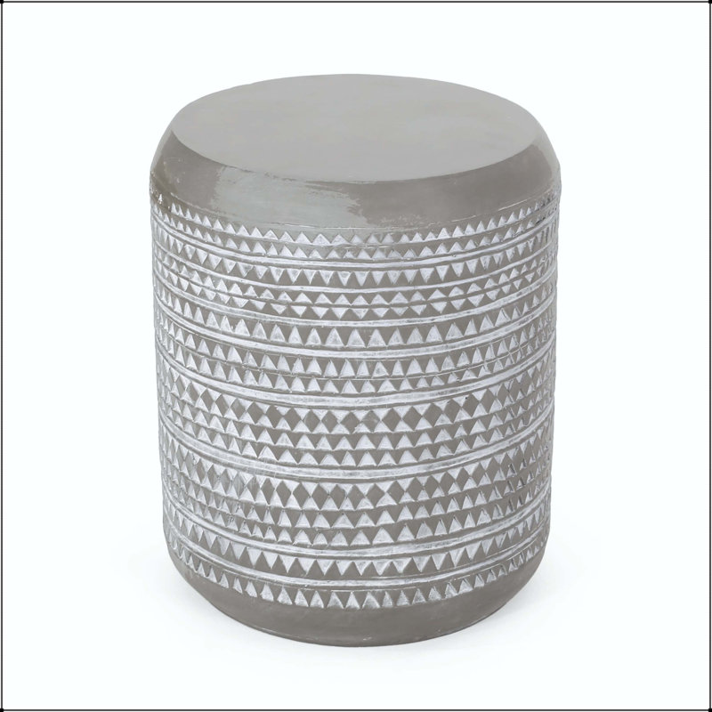 Outdoor Lightweight Concrete Side Table with Triangular Pattern – Boho Design
