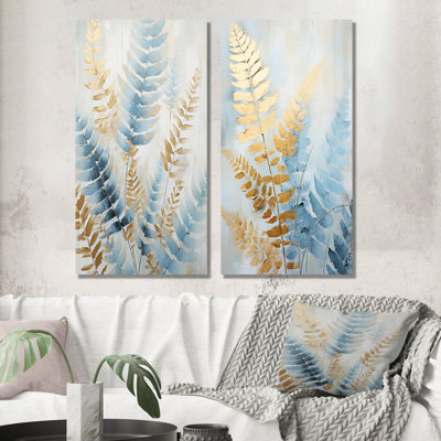 Blue And Golden Ferns Symphony - Ferns Metal Wall Decor Set Of 2