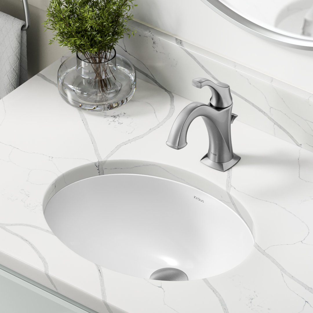 KRAUS Elavo. Oval Porcelain Ceramic Undermount Bathroom Sink In White With Overflow Drain, KCU-273 Kraus