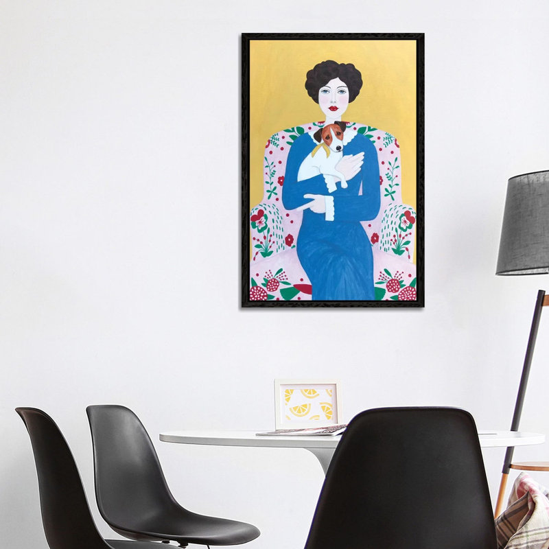 Woman With Jack Russell On Armchair by Sally B - Gallery-Wrapped Canvas Giclée on Canvas, 101.6 cm H x 66.04 cm W