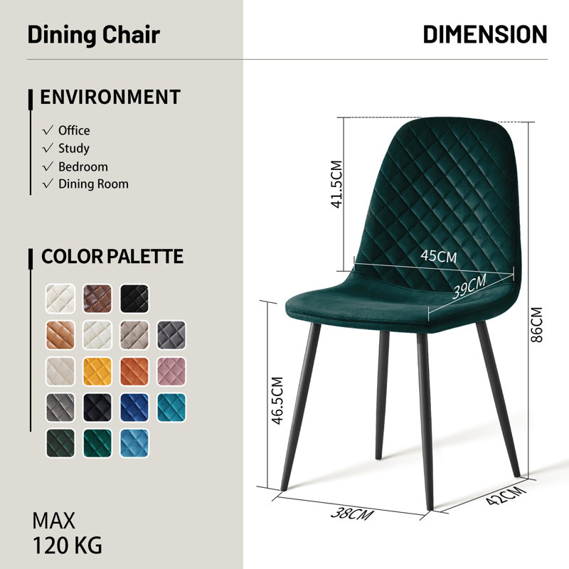 Brienna Velvet Upholstered Armless Dining Chair, Deep Green Velvet, Black