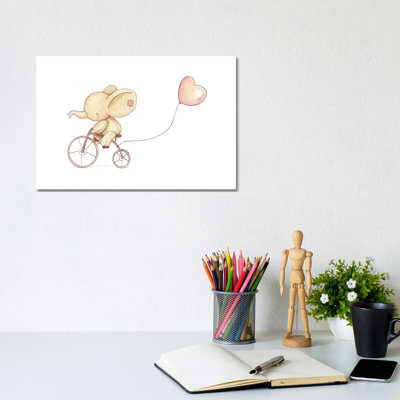 Cute Elephant Riding A Bike I by Mike Koubou - Wrapped Canvas Gallery-Wrapped Canvas Giclée