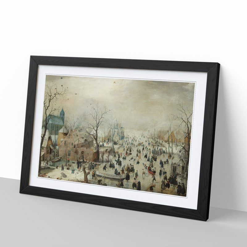 Winter Landscape with Skaters by Hendrick Avercamp - Framed Print, 36cm H x 48cm W x 2cm D, Black Framed