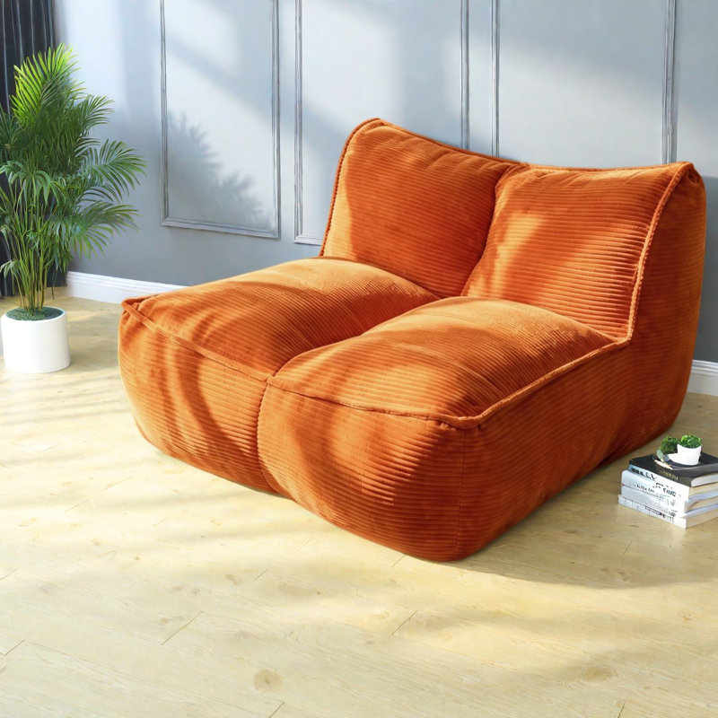 Compression Sofas, Orange Corduroy Compact Modern Beanbag Couch for Home