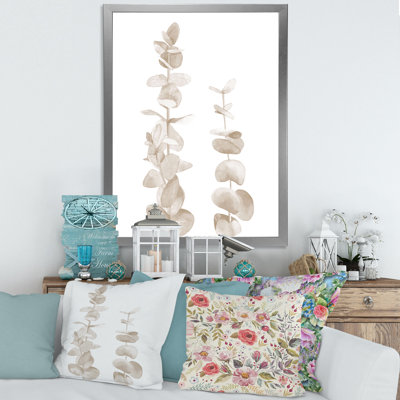 Branches d'eucalyptus beige sur fond blanc - reproduction d'art sur toile