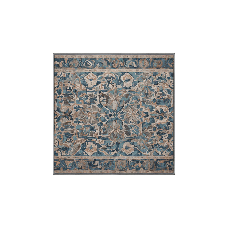 Machine Washable Gray Area Rug, Square 3'