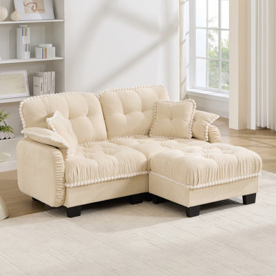 Chenille Cloud L-Shaped Sofa with Movable Ottoman and Tufted Cushions
