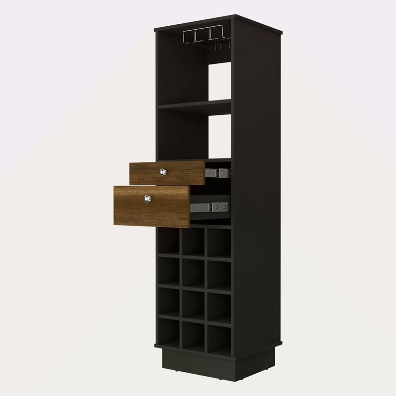12-Bottle 2-Drawer 1-Shelf Bar Cabinet, Black/Brown
