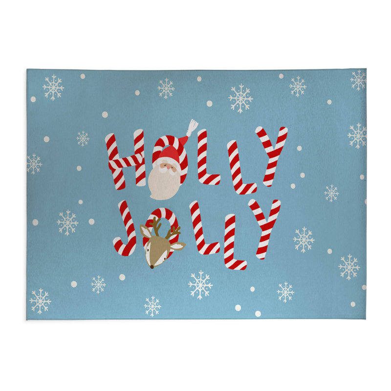 Tapis de cuisine Holly Jolly, Bleu, Rectangulaire 2 pi x 3 pi