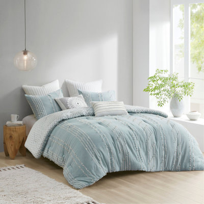 Ensemble d'édredon en jacquard de coton 3 pièces turquoise