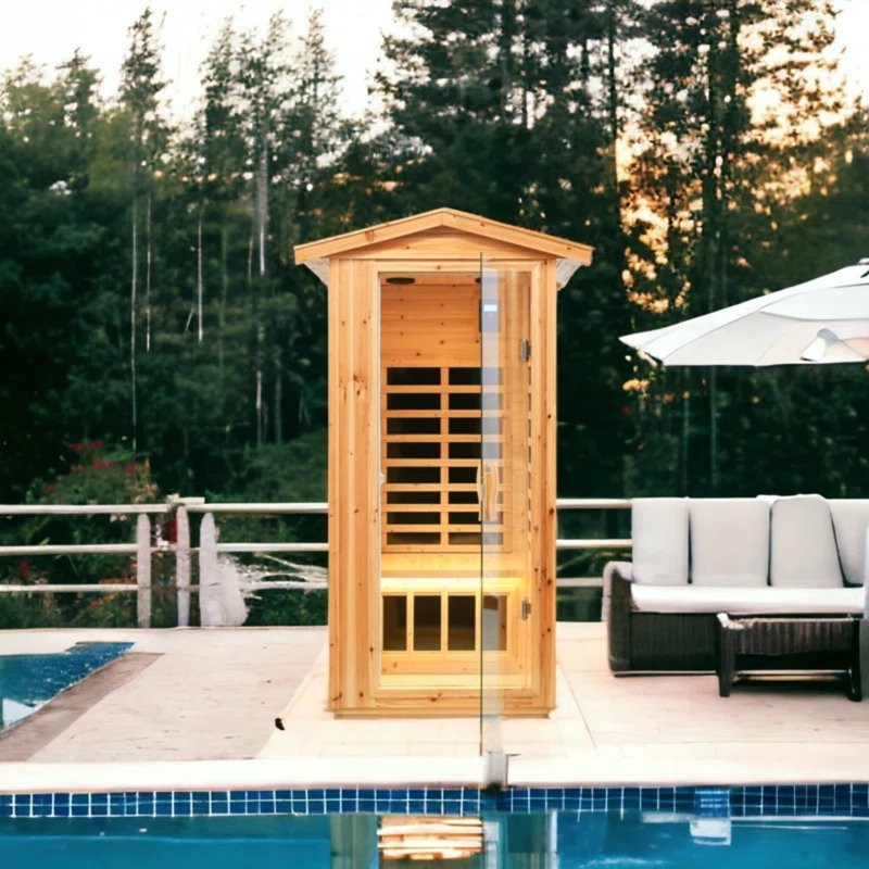 Outdoor/Indoor Sauna for One Person with Far Infrared, Old Fir