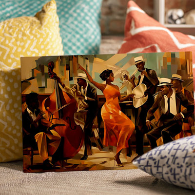 «Vintage Jazz Band & Dancer», art mural tendu sur fond de musique rétro
