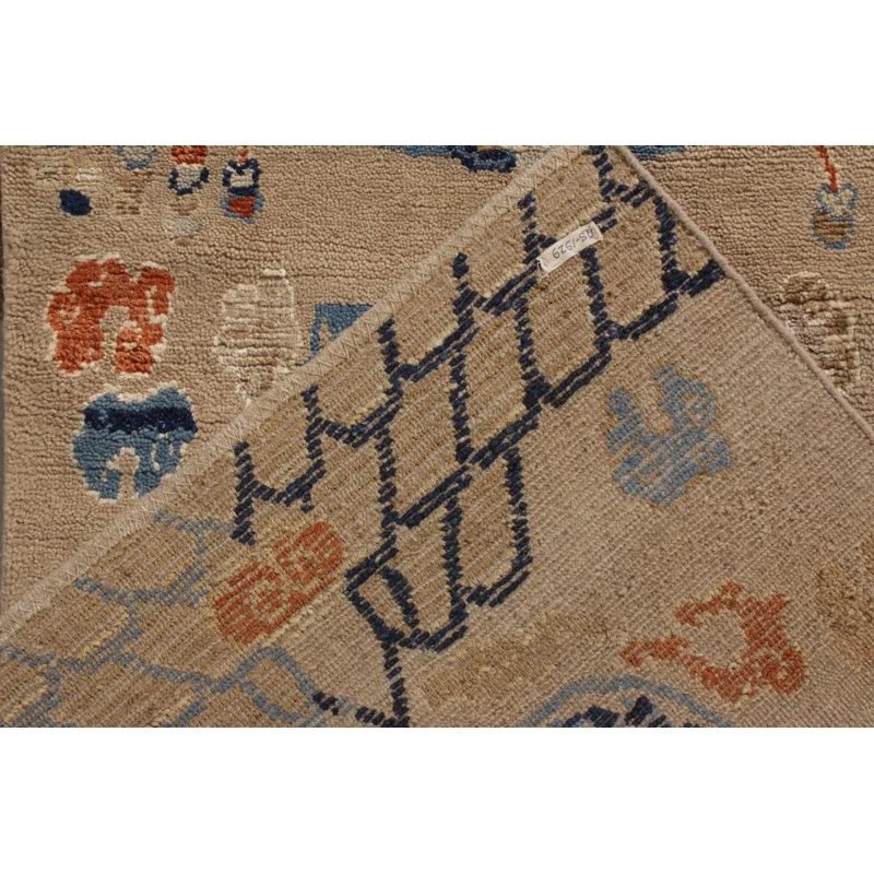 Rug & Kilim’S Chinese Tiger Runner In Beige And Blue Pictorial Patterns, Runner 3' x 10'