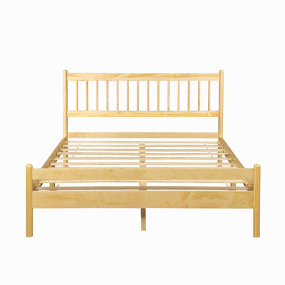 Grand lit de style traditionnel avec tête et pied de lit, lit en bois de pin avec cadre de lit renforcé