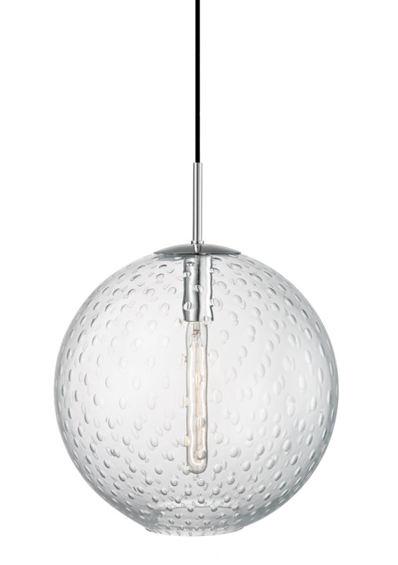 Luminaire suspendu 1 lumière Rousseau, H 19 PO X L 16 PO X P 16 PO, Transparent, Laiton vieilli
