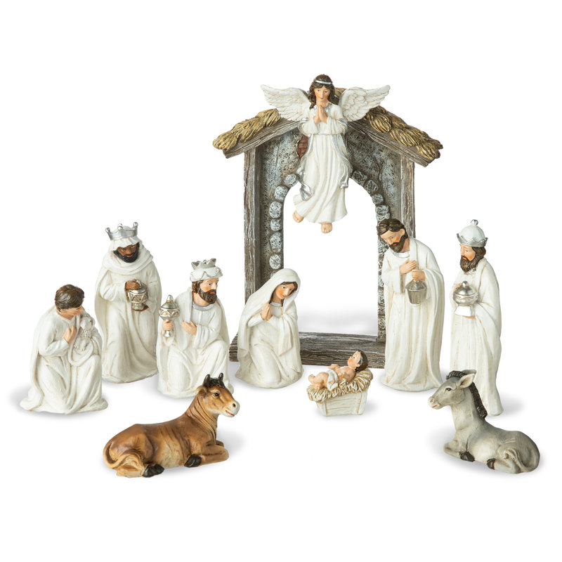 11-Piece Ivory Resin Nativity Figurine Set