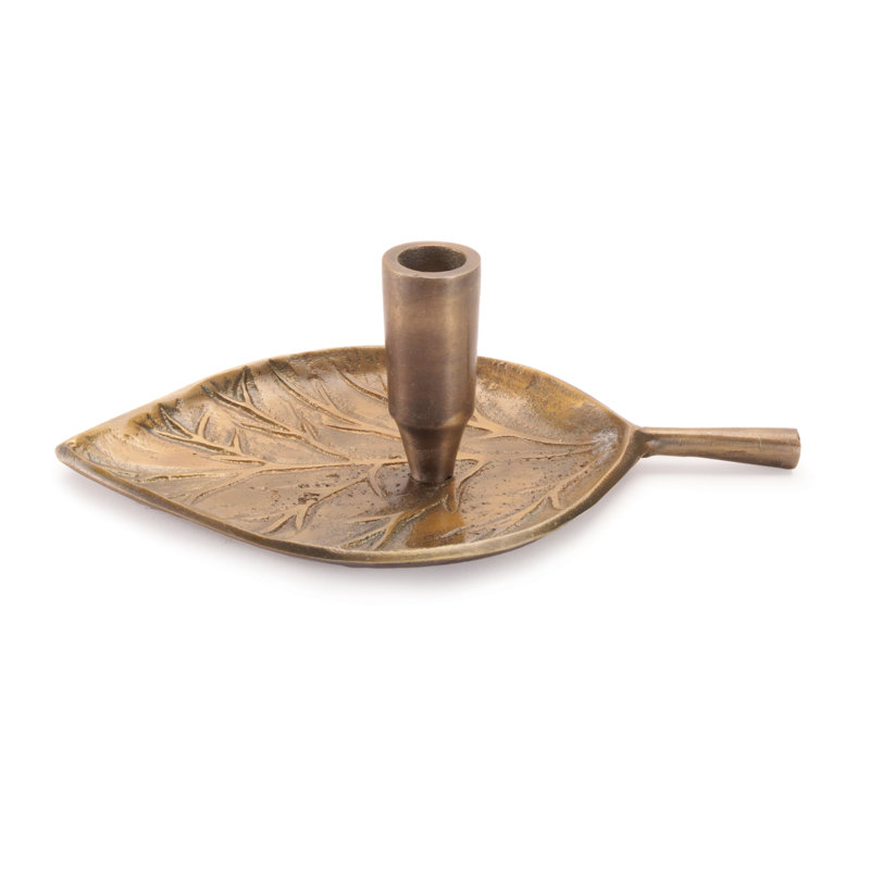 Metal Leaf Taper Candle Holder 8"L, 3.05